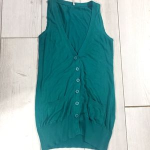 Womens Teal Sleeveless V Neck Pocket Button Up Vest Medium